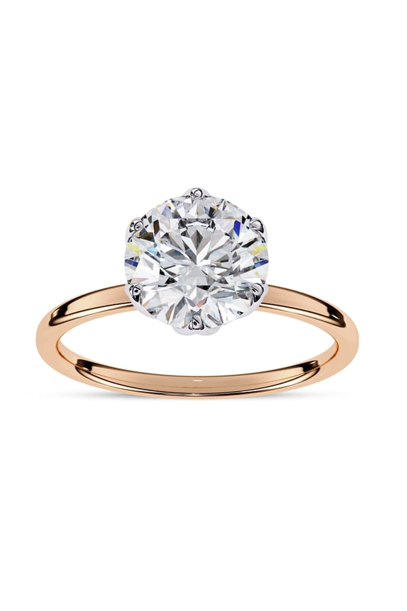 IGI Certified Lab Grown Diamond Engagement Ring | Center 8mm Round Cut Floral Solitaire Stackable Promise Rings For Women In 18K Solid Rose Gold | F-G, VS-SI Quality (1.95 Ctw) Ring Size-7.5