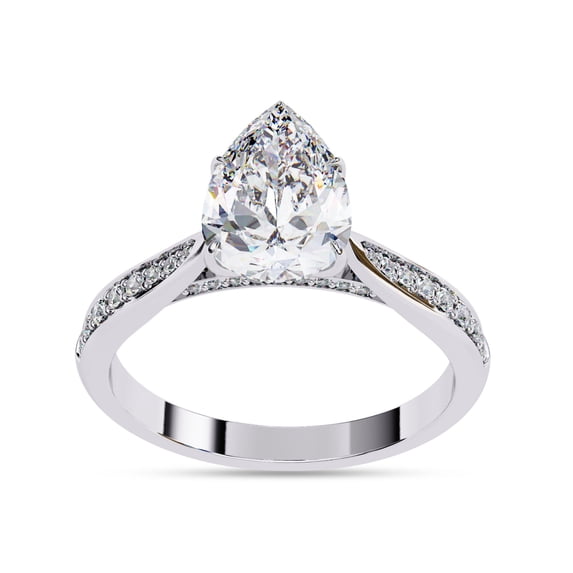 IGI Certified Lab Grown Diamond Engagement Ring | Center 8x6MM Pear Cut Solitaire Stackable Wedding Rings For Women In 18K Solid White Gold | F-G, VS-SI Quality (1.05 Ctw) Ring Size-6.5