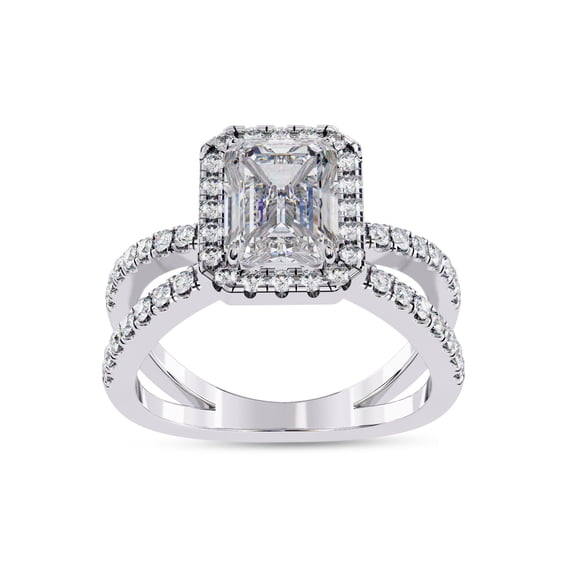 IGI Certified Lab Grown Diamond Engagement Ring | Center 8x6mm Emerald Cut Split Shank Halo Solitaire Wedding Anniversary Rings For Women 18k White Gold | F-G, VS-SI Quality (2.15 Ctw) Ring Size-5