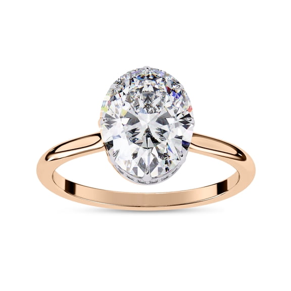 IGI Certified Lab Grown Diamond Engagement Ring | Center 9.5x7.5mm Oval Cut Solitaire Halo Stackable Promise Rings For Women In 14k Solid Rose Gold | F-G, VS-SI Quality (1.95 Ctw) Ring Size-10