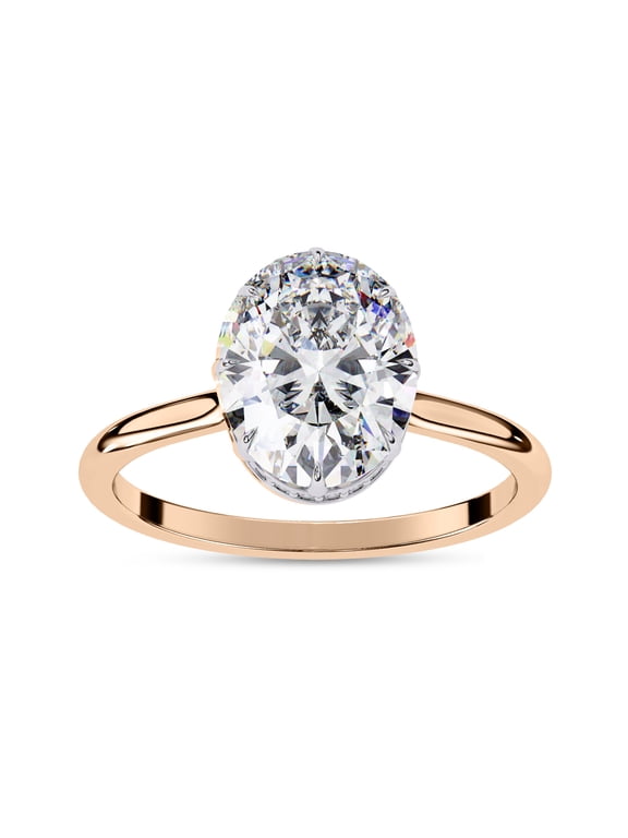 IGI Certified Lab Grown Diamond Engagement Ring | Center 9.5x7.5mm Oval Cut Solitaire Halo Stackable Promise Rings For Women In 14k Solid Rose Gold | F-G, VS-SI Quality (1.95 Ctw) Ring Size-10