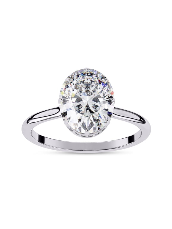 IGI Certified Lab Grown Diamond Engagement Ring | Center 9.5x7.5mm Oval Cut Solitaire Halo Stackable Promise Rings For Women In 14k Solid White Gold | F-G, VS-SI Quality (1.95 Ctw) Ring Size-4.5