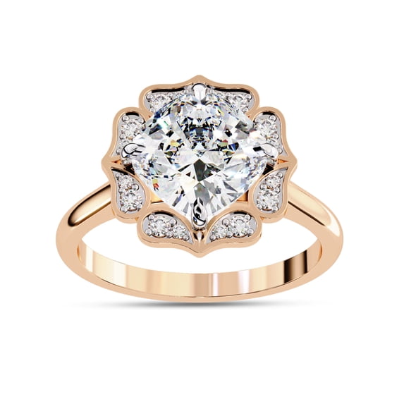 IGI Certified Lab Grown Diamond Engagement Ring | Center 9MM Cushion Cut Floral Halo Solitaire Wedding Rings For Women In 18K Solid Rose Gold | F-G, VS-SI Quality (3.50 Ctw) Ring Size-8.5