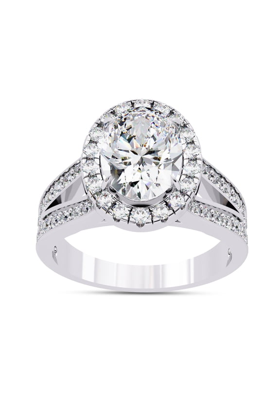 IGI Certified Lab Grown Diamond Engagement Ring | Center 9x6.5mm Oval Cut Split Shank Halo Solitaire Wedding Rings For Women In 14k Solid White Gold | F-G, VS-SI Quality (2.33 Ctw) Ring Size-5