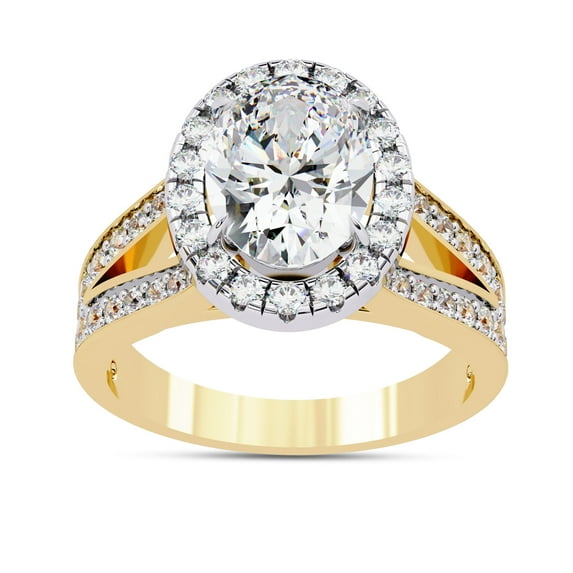 IGI Certified Lab Grown Diamond Engagement Ring | Center 9x6.5mm Oval Cut Split Shank Halo Solitaire Wedding Rings For Women In 14k Solid Yellow Gold | F-G, VS-SI Quality (2.33 Ctw) Ring Size-7.5