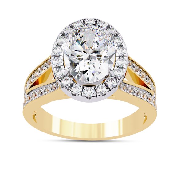 IGI Certified Lab Grown Diamond Engagement Ring | Center 9x6.5mm Oval Cut Split Shank Halo Solitaire Wedding Rings For Women In 18k Solid Yellow Gold | F-G, VS-SI Quality (2.33 Ctw) Ring Size-8.5