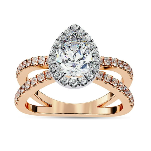 IGI Certified Lab Grown Diamond Engagement Ring | Center 9x6mm Pear Cut Split Shank Halo Solitaire Wedding Anniversary Rings For Women 18k Solid Rose Gold | F-G, VS-SI Quality (1.70 Ctw) Ring Size-6.5