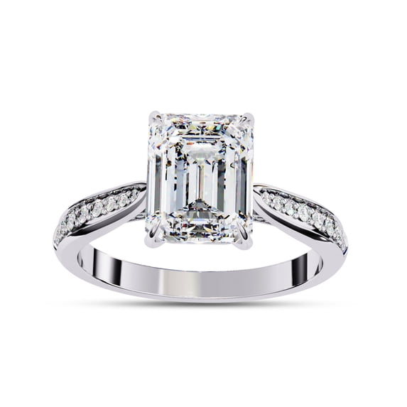 IGI Certified Lab Grown Diamond Engagement Ring | Center 9x7MM Emerald Cut Solitaire Stackable Wedding Rings For Women In 18K Solid White Gold | F-G, VS-SI Quality (2.70 Ctw) Ring Size-4.5