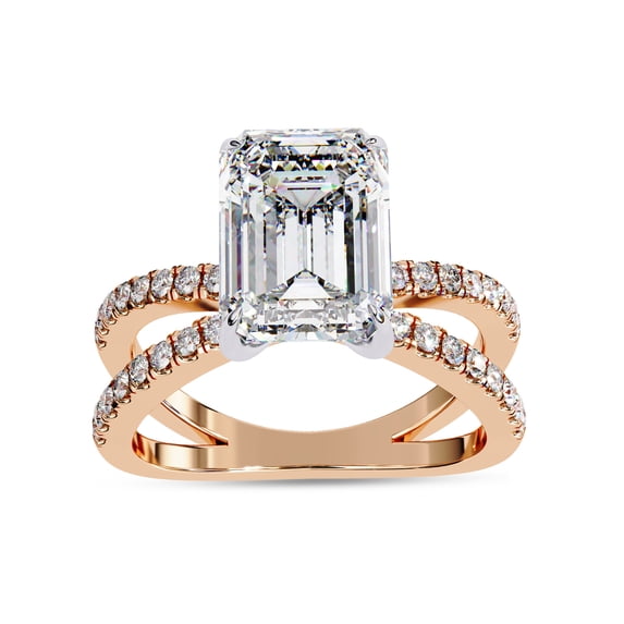 IGI Certified Lab Grown Diamond Engagement Ring | Center 9x7mm Emerald Cut Split Shank Solitaire Wedding Anniversary Rings For Women 18k Solid Rose Gold | F-G, VS-SI Quality (2.90 Ctw) Ring Size-4.5
