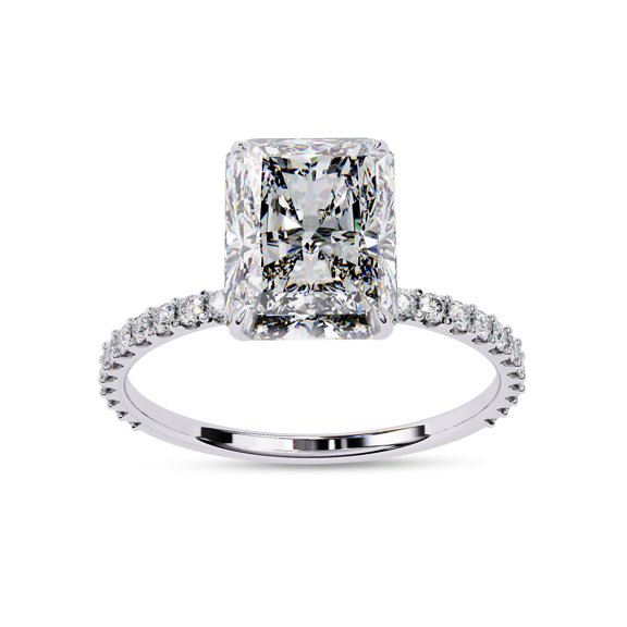 IGI Certified Lab Grown Diamond Engagement Ring | Center 9x7mm Radiant Cut Eternity Solitaire Stackable Promise Rings For Women In 18k Solid White Gold | F-G, VS-SI Quality (3.33 Ctw) Ring Size-7.5