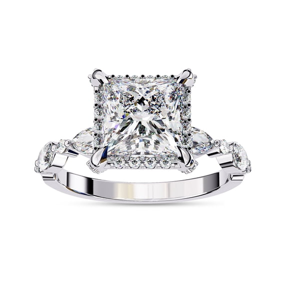 IGI Certified Lab Grown Diamond Engagement Ring For Women | Center 7MM Princess Cut Halo Solitaire Wedding Promise Rings For Her In 14k Solid White Gold | F-G, VS-SI Quality (3.10 Ctw) Ring Size-6
