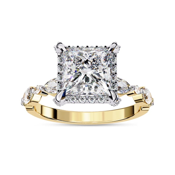 IGI Certified Lab Grown Diamond Engagement Ring For Women | Center 7MM Princess Cut Halo Solitaire Wedding Promise Rings For Her In 18K Solid Yellow Gold | F-G, VS-SI Quality (3.10 Ctw) Ring Size-9.5