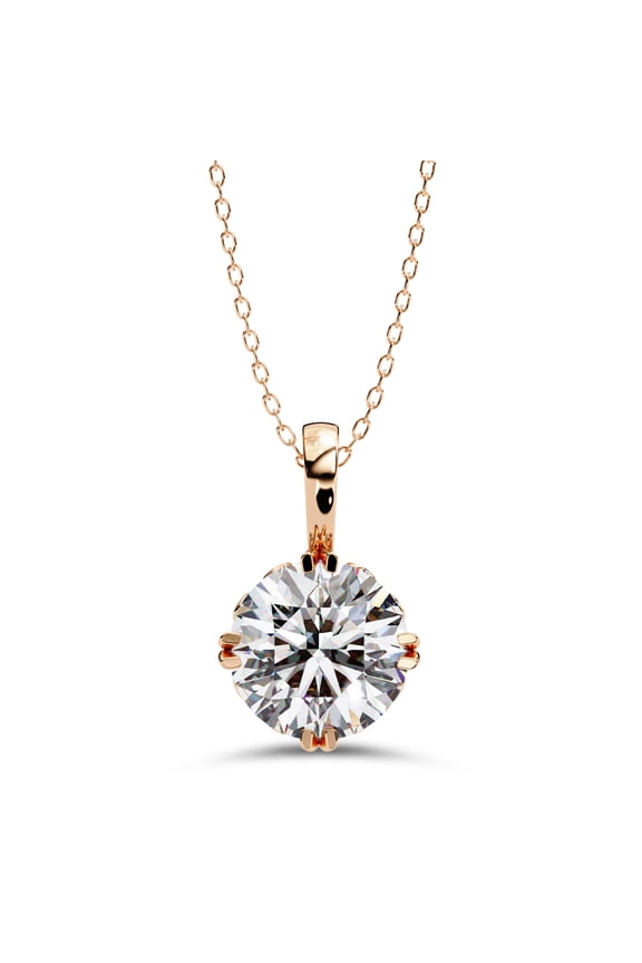 IGI Certified Lab Grown Diamond Filigree Solitaire Pendant Necklace for Women | 7.9mm Round Cut Diamond Necklace with 18 Inch Chain 14K Solid Rose Gold F-G, VS-SI Quality (2.00 Cttw)