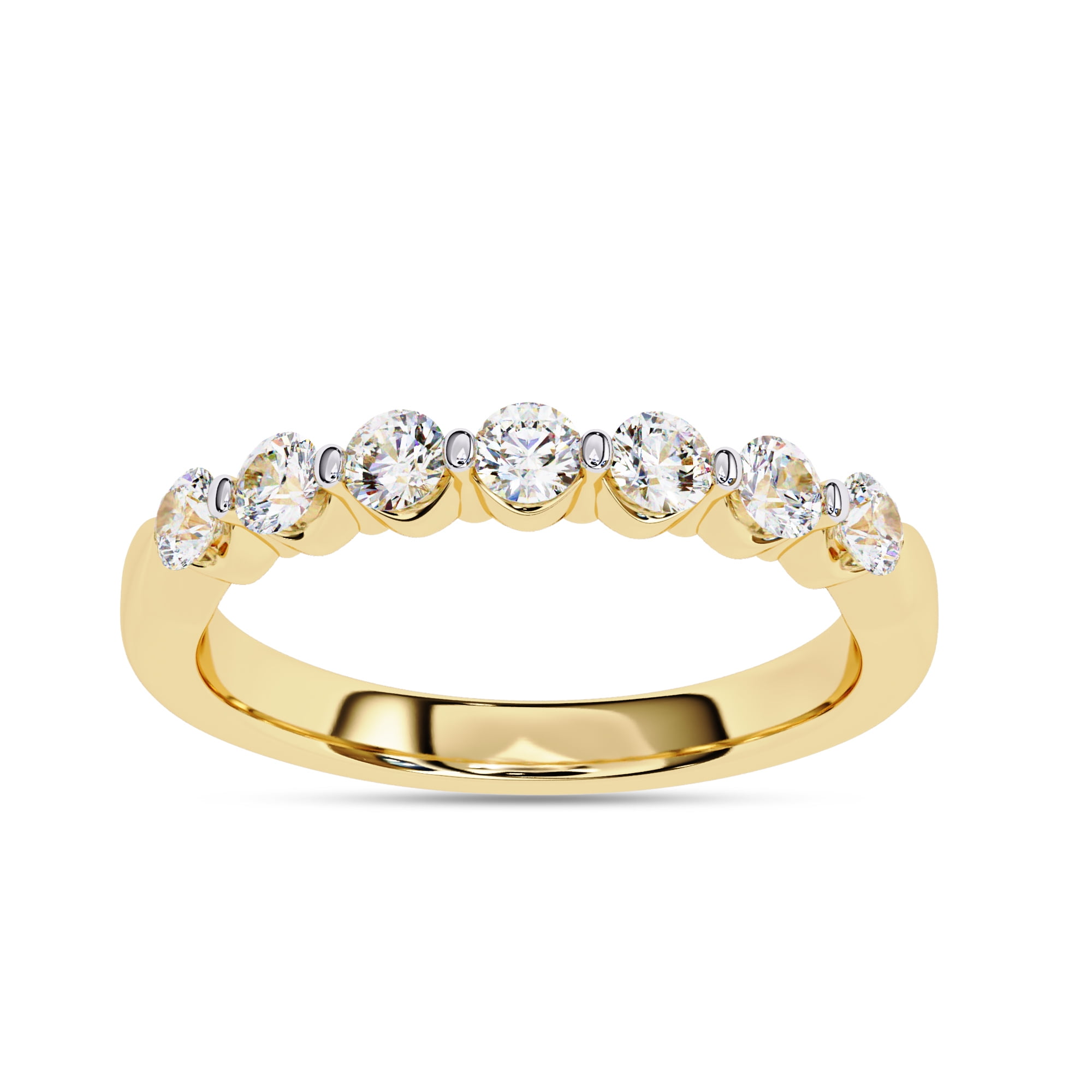 Sterling Silver Birthstone Ring - 7 Stone Half Eternity Band, Stackable, Sizes 6-10