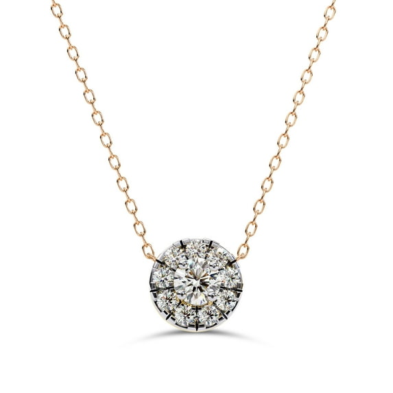 IGI Certified Lab Grown Diamond Halo Pendant Necklace for Women | Center 3MM Round Cut Diamond Necklace with 18 Inch Cable Chain 18K Solid Rose Gold F-G, VS-SI Quality (0.25 Ctw)