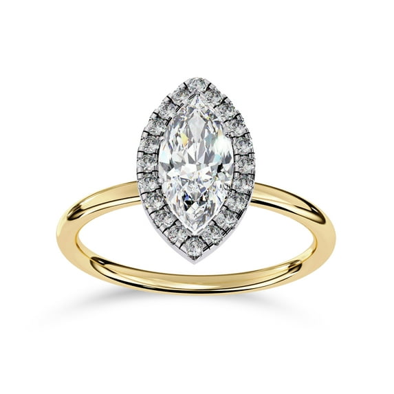 IGI Certified Lab Grown Diamond Halo Solitaire Engagement Rings for Women, Center 10x5mm Marquise Cut Anniversary Wedding Rings In 18K Solid Yellow Gold F-G, VS-SI Quality (1.00 Cttw) Ring Size-8