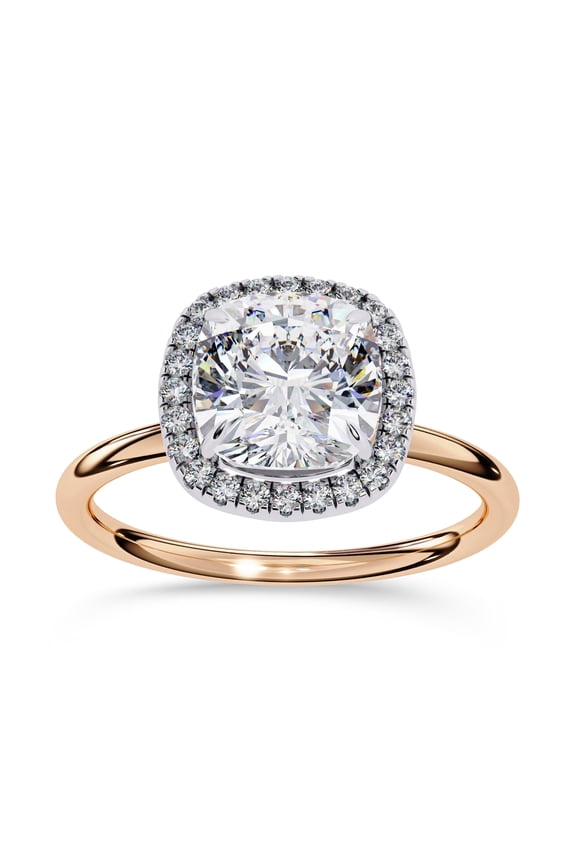 IGI Certified Lab Grown Diamond Halo Solitaire Engagement Rings for Women, Center 7mm Cushion Cut Anniversary Wedding Rings In 18K Solid Rose Gold F-G, VS-SI Quality (1.90 Cttw) Ring Size-5