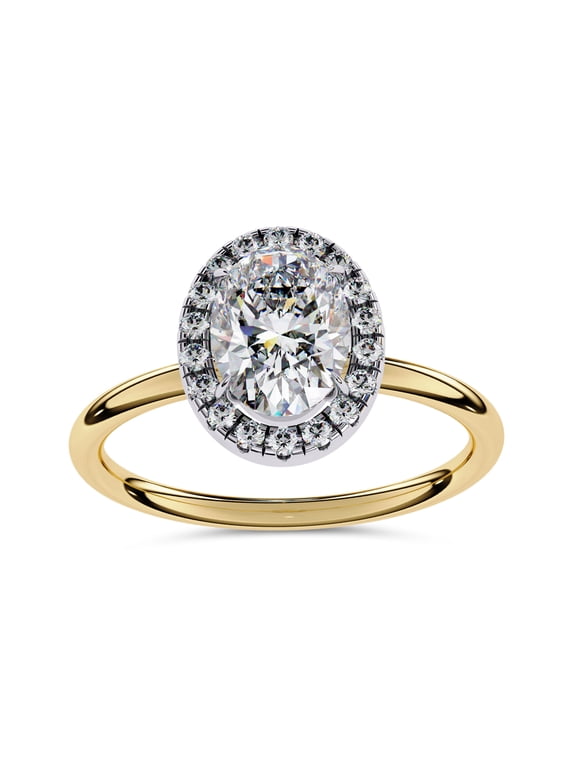 IGI Certified Lab Grown Diamond Halo Solitaire Engagement Rings for Women, Center 8x6mm Oval Cut Anniversary Wedding Rings In 18K Solid Yellow Gold F-G, VS-SI Quality (1.25 Cttw) Ring Size-9