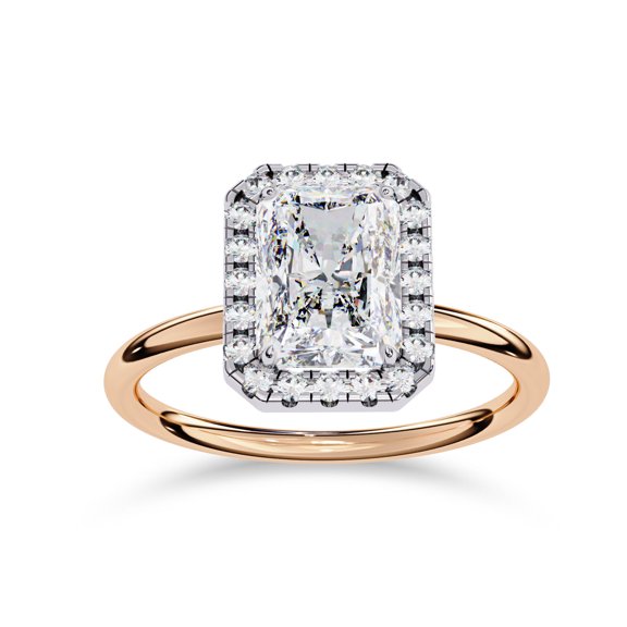 IGI Certified Lab Grown Diamond Halo Solitaire Engagement Rings for Women, Center 8x6mm Radiant Cut Anniversary Wedding Rings In 18K Solid Rose Gold F-G, VS-SI Quality (1.95 Cttw) Ring Size-10