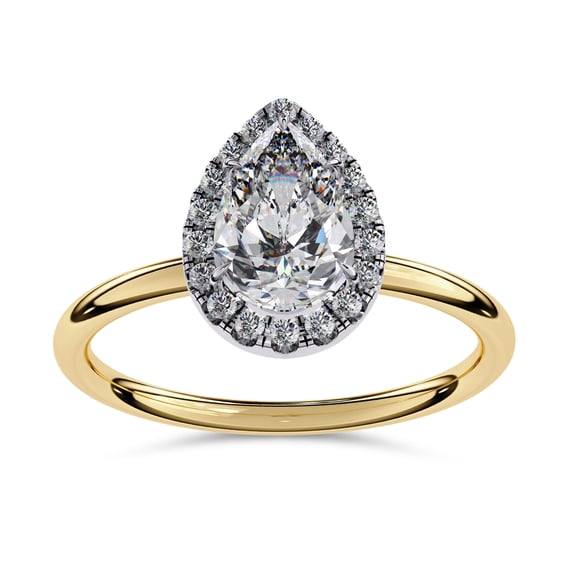 IGI Certified Lab Grown Diamond Halo Solitaire Engagement Rings for Women, Center 9x6mm Pear Cut Anniversary Wedding Rings In 18K Solid Yellow Gold F-G, VS-SI Quality (1.35 Cttw) Ring Size-6.5