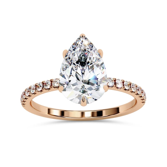 IGI Certified Lab Grown Diamond Hidden Halo Solitaire Engagement Ring, Center 10x7mm Pear Cut Stackable Wedding Rings For Women In 18K Solid Rose Gold F-G, VS-SI Quality (2.10 Cttw) Ring Size-7.5