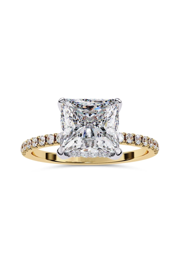 IGI Certified Lab Grown Diamond Hidden Halo Solitaire Engagement Rings for Women, Center 7.5mm Princess Cut Half Eternity Wedding Rings 14K Solid Yellow Gold F-G, VS-SI Quality (2.55 Cttw) Ring Size-4