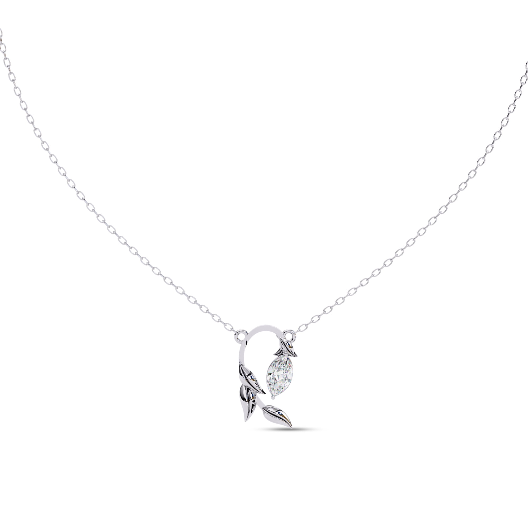 IGI Certified Lab Grown Diamond Olive Leaf Branch Pendant Necklace for Women | Marquise Cut Diamond Necklace with 18 Inch Cable Chain 18K Solid White Gold F-G, VS-SI Quality (0.50 Ctw)