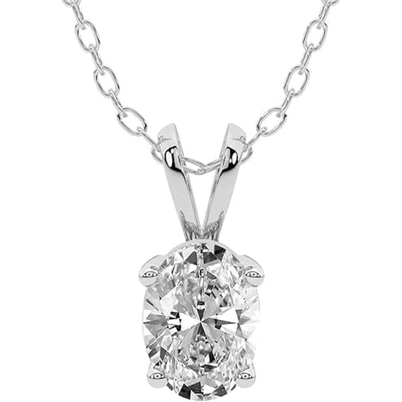 IGI Certified Lab Grown Diamond - Oval Cut Pendant Necklace for Women | 14K White Gold Solitaire Diamond with Gold Chain| E-F Color, VS-VVS Clarity - 10 Carat TW