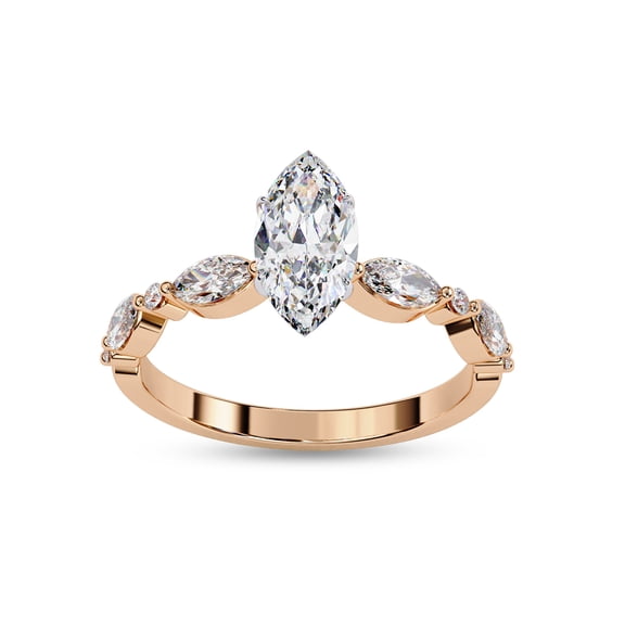 IGI Certified Lab Grown Diamond Ring | Center 10x5mm Marquise Cut Solitaire Engagement Promise Rings For Women In 18k Solid Rose Gold | F-G, VS-SI Quality (1.25 Ctw) Ring Size-6.5