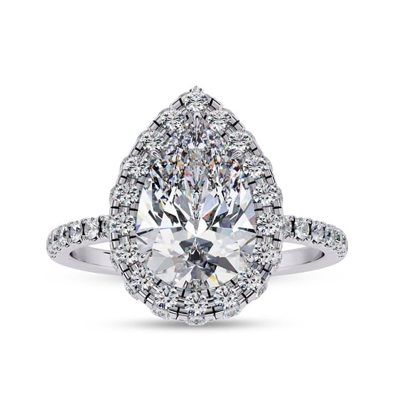 IGI Certified Lab Grown Diamond Ring | Center 10x7mm Pear Cut Teardrop Halo Solitaire Engagement Promise Rings For Women In 18k Solid White Gold | F-G, VS-SI Quality (2.50 Ctw) Ring Size-8.5