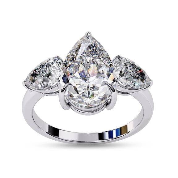 IGI Certified Lab Grown Diamond Ring | Center 11x7mm Pear Cut Three Stone Engagement Promise Rings For Women In 18k Solid White Gold | F-G, VS-SI Quality (3.00 Ctw) Ring Size-9