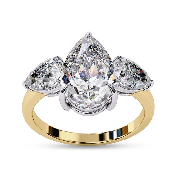IGI Certified Lab Grown Diamond Ring | Center 11x7mm Pear Cut Three Stone Engagement Promise Rings For Women In 18k Solid Yellow Gold | F-G, VS-SI Quality (3.00 Ctw) Ring Size-7