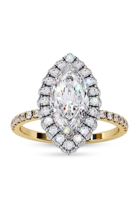 IGI Certified Lab Grown Diamond Ring | Center 12x6mm Marquise Cut Halo Solitaire Engagement Promise Rings For Women In 18k Solid Yellow Gold | F-G, VS-SI Quality (2.20 Ctw) Ring Size-4
