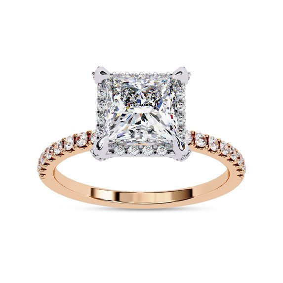 IGI Certified Lab Grown Diamond Ring | Center 7MM Princess Cut Halo Solitaire Engagement Wedding Rings For Women In 14k Solid Rose Gold | F-G, VS-SI Quality (2.40 Ctw) Ring Size-7.5