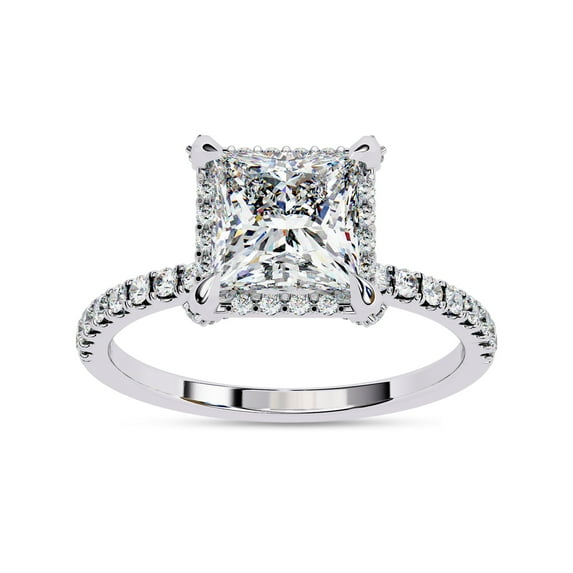 IGI Certified Lab Grown Diamond Ring | Center 7MM Princess Cut Halo Solitaire Engagement Wedding Rings For Women In 14k Solid White Gold | F-G, VS-SI Quality (2.40 Ctw) Ring Size-6
