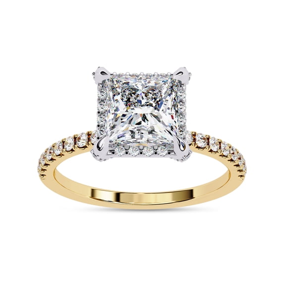 IGI Certified Lab Grown Diamond Ring | Center 7MM Princess Cut Halo Solitaire Engagement Wedding Rings For Women In 14k Solid Yellow Gold | F-G, VS-SI Quality (2.40 Ctw) Ring Size-5