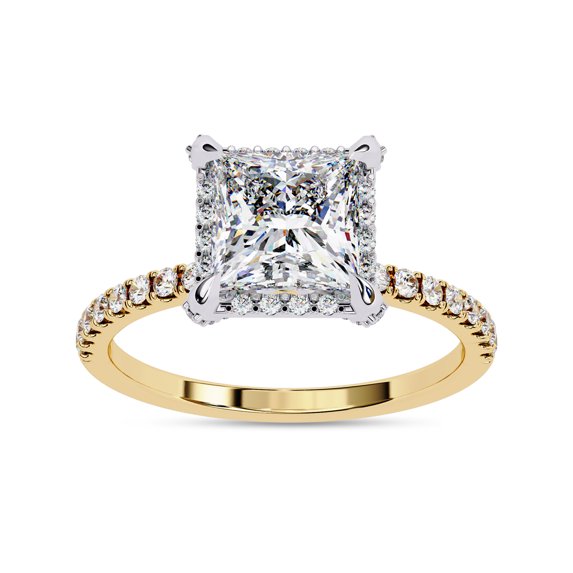IGI Certified Lab Grown Diamond Ring | Center 7MM Princess Cut Halo Solitaire Engagement Wedding Rings For Women In 18K Solid Yellow Gold | F-G, VS-SI Quality (2.40 Ctw) Ring Size-4
