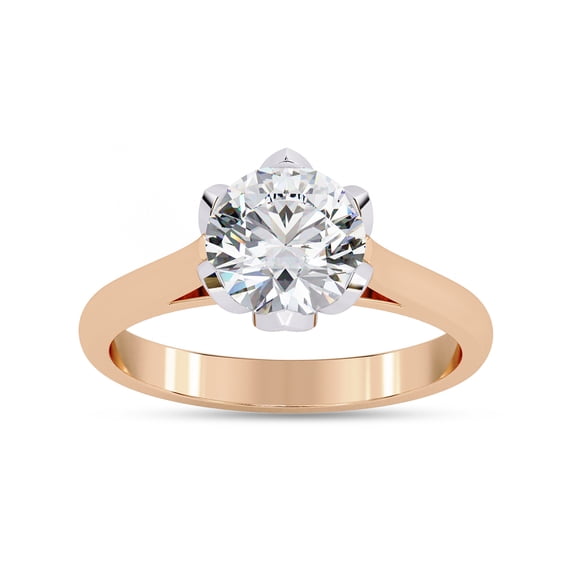 IGI Certified Lab Grown Diamond Ring | Center 7MM Round Cut Solitaire Floral Engagement Promise Rings For Women In 18k Solid Rose Gold | F-G, VS-SI Quality (1.40 Ctw) Ring Size-9.5