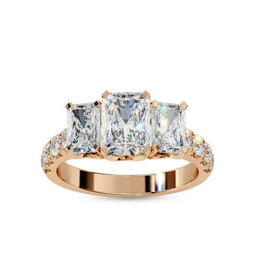 IGI Certified Lab Grown Diamond Ring | Center 7x5MM Radiant Cut Three Stone Engagement Promise Rings For Women In 18k Solid Rose Gold | F-G, VS-SI Quality (3.00 Ctw) Ring Size-8