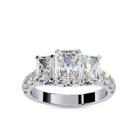 IGI Certified Lab Grown Diamond Ring | Center 7x5MM Radiant Cut Three Stone Engagement Promise Rings For Women In 18k Solid White Gold | F-G, VS-SI Quality (3.00 Ctw) Ring Size-4.5