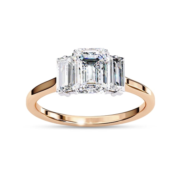 IGI Certified Lab Grown Diamond Ring | Center 7x5mm Emerald Cut Solitaire Three Stone Engagement Promise Rings For Women In 18k Solid Rose Gold | F-G, VS-SI Quality (1.45 Ctw) Ring Size-7.5