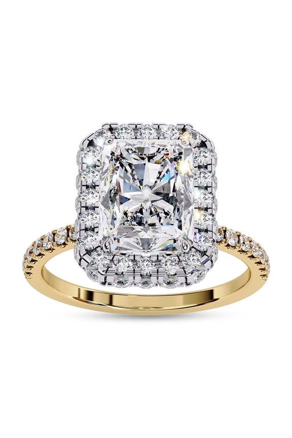 IGI Certified Lab Grown Diamond Ring | Center 8.2x6.2MM Radiant Cut Solitaire Halo Engagement Promise Rings For Women In 14k Solid Yellow Gold | F-G, VS-SI Quality (2.90 Ctw) Ring Size-9