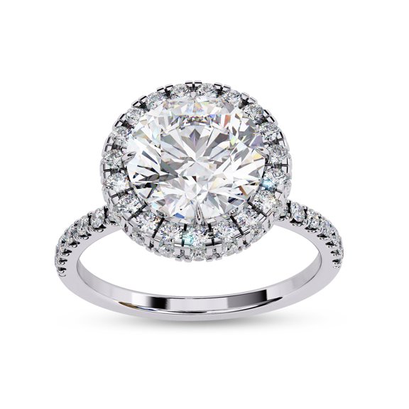 IGI Certified Lab Grown Diamond Ring | Center 8.5MM Round Cut Halo Solitaire Engagement Promise Rings For Women In 14k Solid White Gold | F-G, VS-SI Quality (2.90 Ctw) Ring Size-4.5