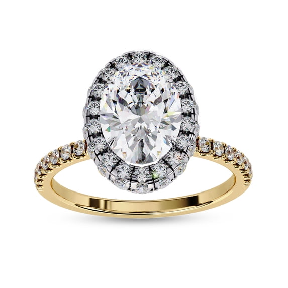 IGI Certified Lab Grown Diamond Ring | Center 9x6mm Oval Cut Halo Solitaire Engagement Promise Rings For Women In 14k Solid Yellow Gold | F-G, VS-SI Quality (2.05 Ctw) Ring Size-9