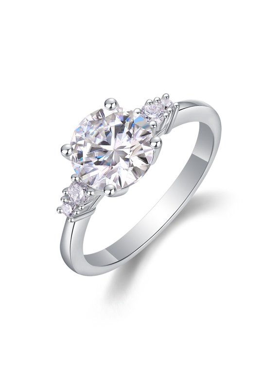 IGI Certified Lab Grown Diamond Ring Round Cut 2 Carat 925 Sterling Silver Diamond Engagement Ring for Women Bridal Wedding Rings D–E Color VVS Clarity Size 5-9