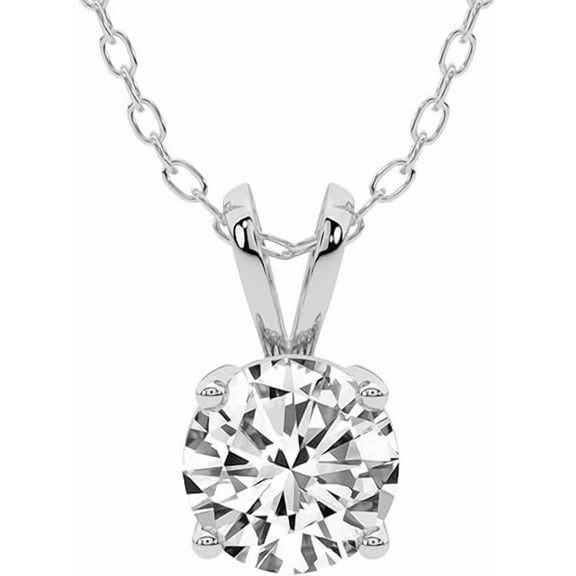 IGI Certified Lab Grown Diamond - Round Cut Pendant Necklace for Women | 14K White Gold Solitaire Diamond with Gold Chain| E-F Color, VS-VVS Clarity - 2 Carat TW
