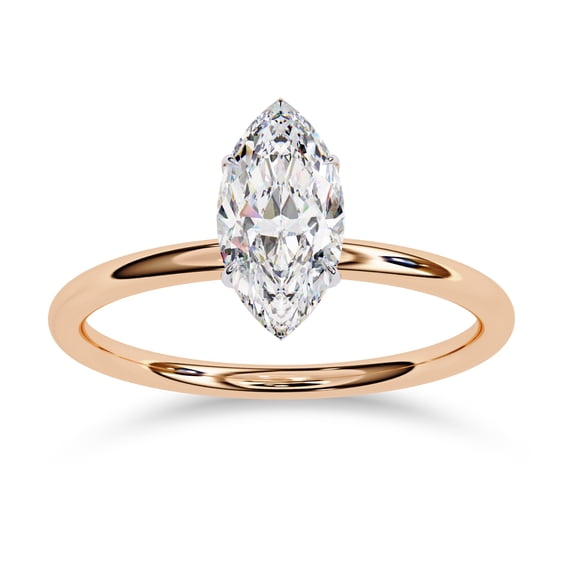 IGI Certified Lab Grown Diamond Solitaire Engagement Rings For Women, Center 10x5mm Marquise Cut 6-Prong Anniversary Wedding Ring In 14K Solid Rose Gold F-G, VS-SI Quality (0.80 Cttw) Ring Size-10