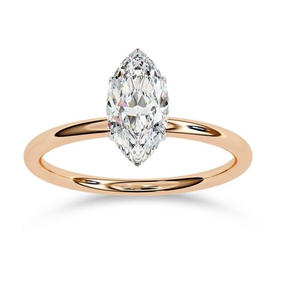 IGI Certified Lab Grown Diamond Solitaire Engagement Rings For Women, Center 10x5mm Marquise Cut 6-Prong Anniversary Wedding Ring In 18K Solid Rose Gold F-G, VS-SI Quality (0.80 Cttw) Ring Size-5.5