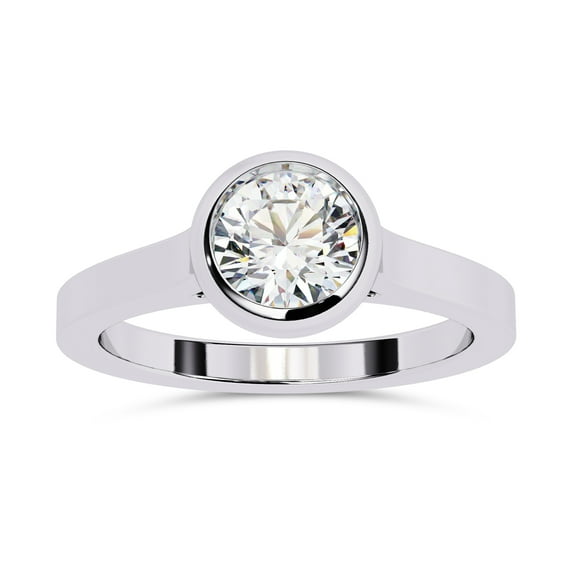 IGI Certified Lab Grown Diamond Solitaire Engagement Rings for Women, Center 5.5mm Round Cut Bezel Set Anniversary Wedding Rings In 18K Solid White Gold F-G, VS-SI Quality (0.65 Cttw) Ring Size-8