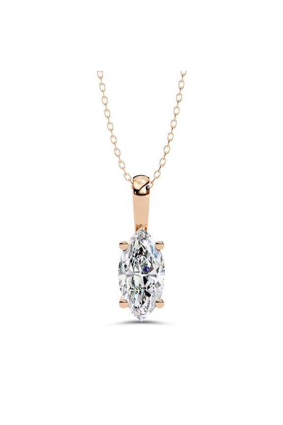 IGI Certified Lab Grown Diamond Solitaire Pendant Necklace for Women | 10.4x5.2mm Marquise Cut Diamond Necklace with 18 Inch Chain In 18K Solid Rose Gold F-G, VS-SI Quality (0.90 Cttw)
